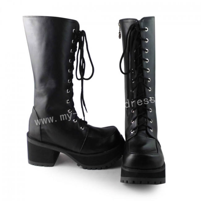 Black Square Heels Lolita  Boots