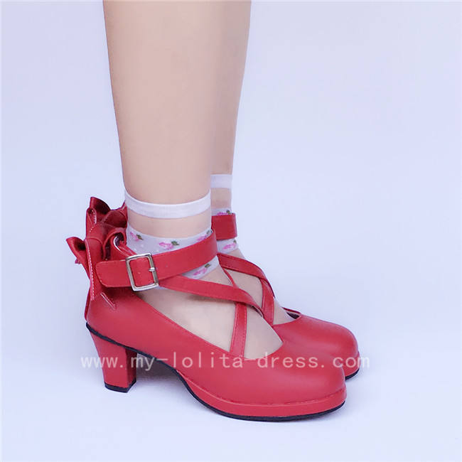 Red Bow Lolita Shoes for Girls