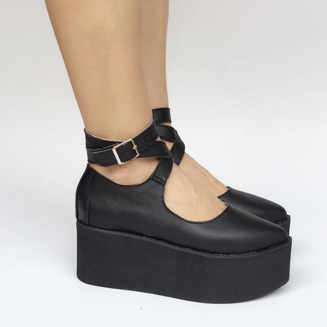 High Platfrom Black Lolita Cowhide Shoes