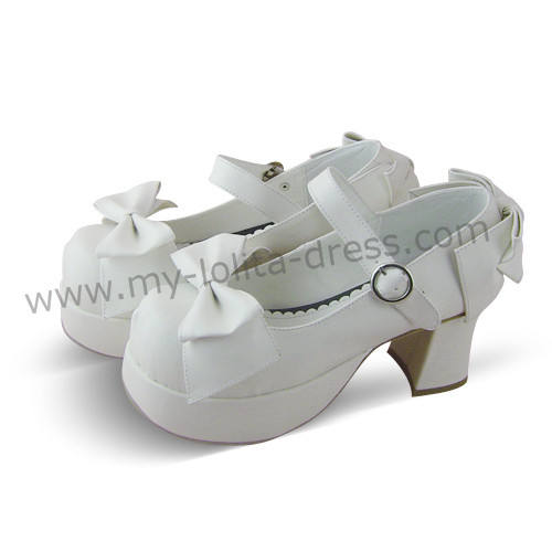 White Bow Platform Lolita Shoes