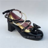 Sweet Black Beads Bows Lolita Shoes Flats Tea Party Heels