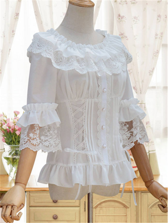Sweet Lolita Flare Sleeves Blouse Black L - In Stock