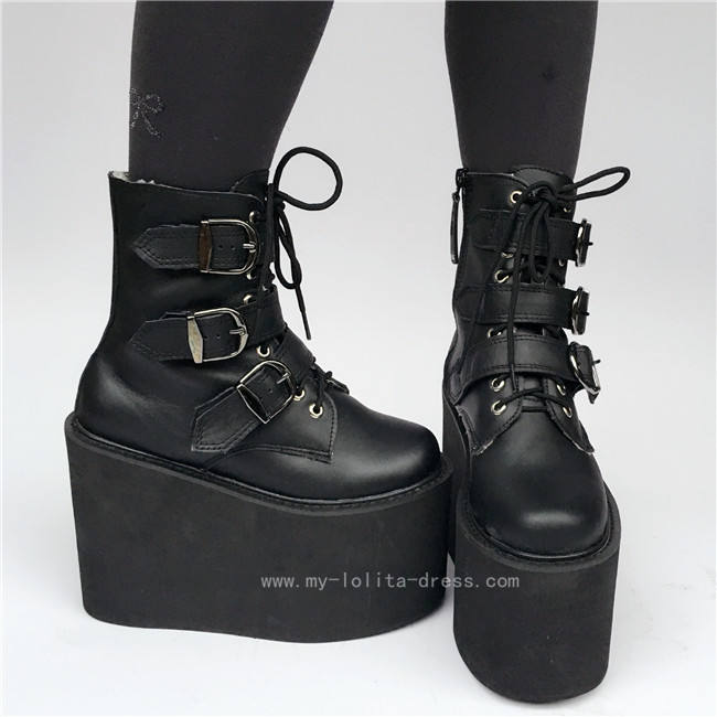 Matte Black Belts Goth Punk Lolita Boots