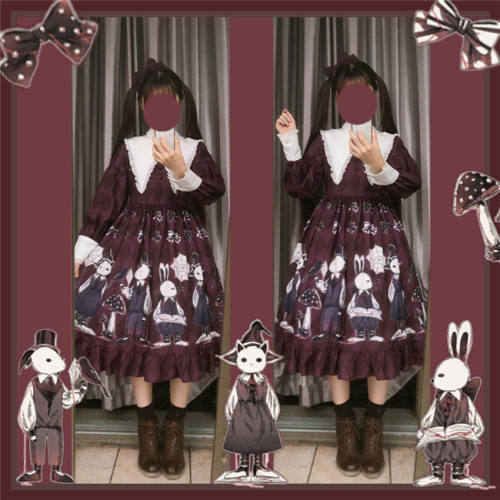 [Poisonous Mushroom] Gothic Lolita Dress OP Dark Gorgeous Vintage Simple  Lolita Alice Rabbit Tea Party Daily Dress Fairy Tale
