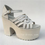 Chariming White Genuine Leather Cross Straps Lolita HIgh Platform Shoes