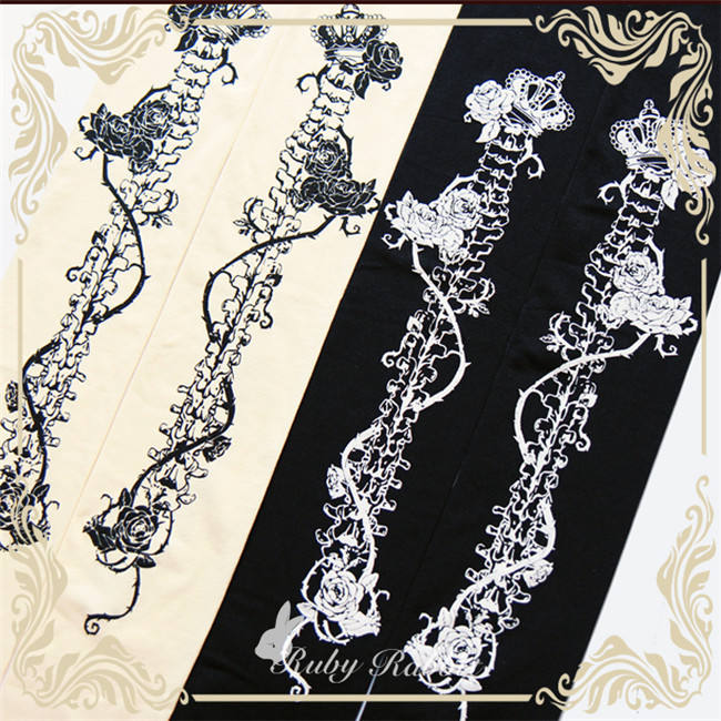 Ruby Rabbit ~ Rose Bone ~ Lolita Printed Tights