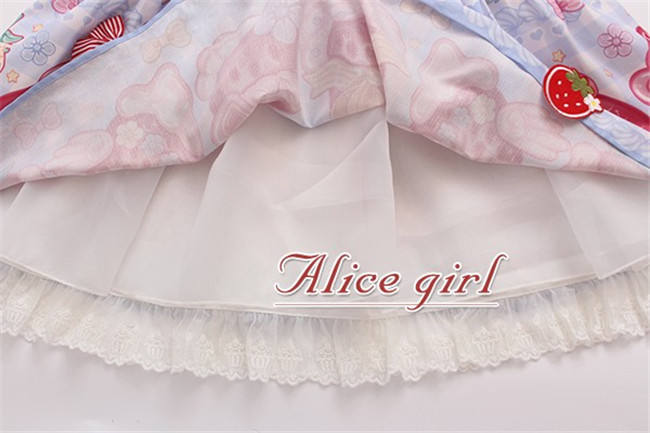 Alice Girl ~Strawberry With Cream~ Sweet Lolita Salopette + Badage -Pre-order