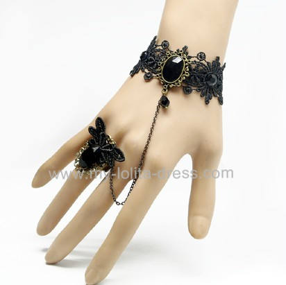 Black Lace Vintage Pendant Gothic Lolita Bracelet and Ring Set