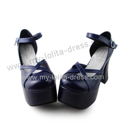 Navy Blue Matte Wedges Lolita Platform Shoes
