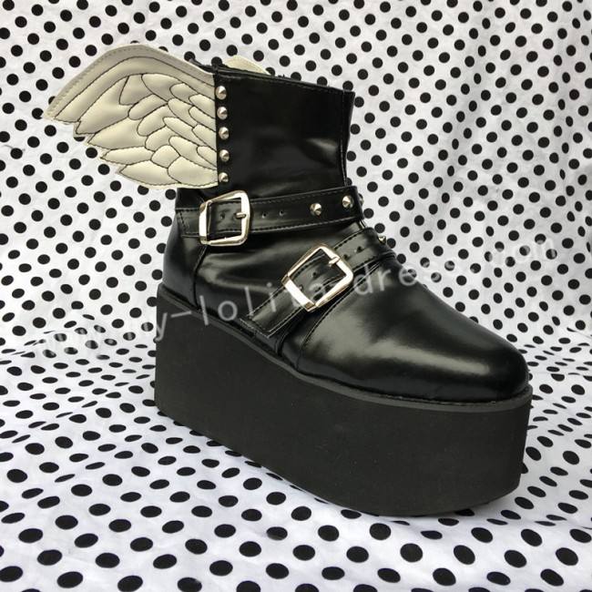 Gothic Matte Black Lolita High Platform with Wings