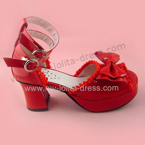 Glossy Red Ruffles Trim Pretty Girls Summer Shoes