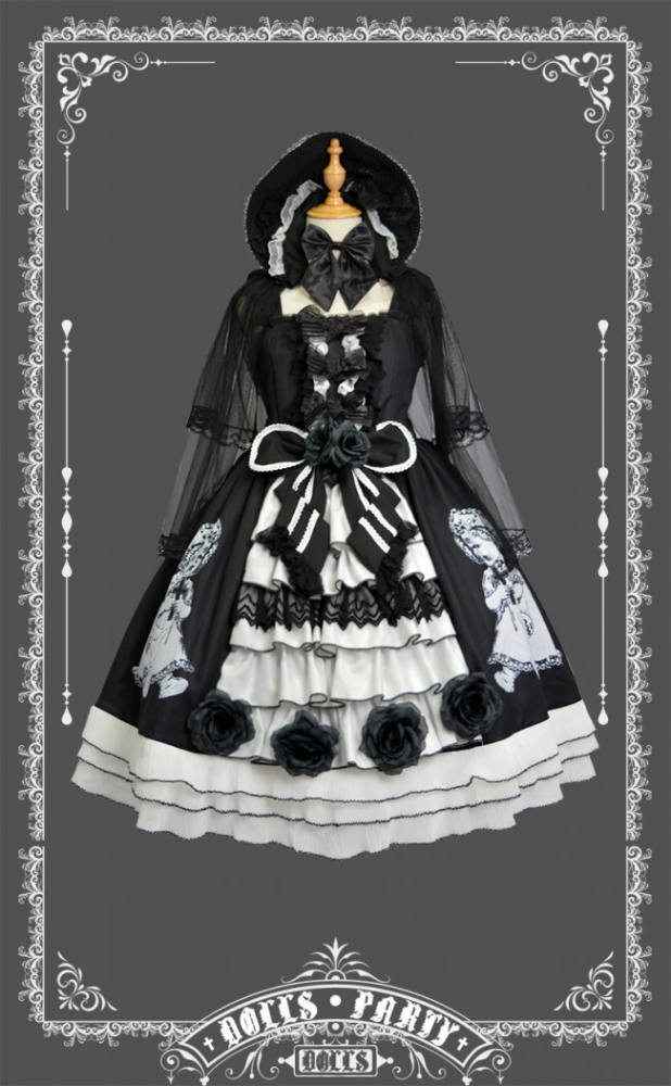 Antique Paper Doll~ Black Lolita JSK Dress -Ready Made