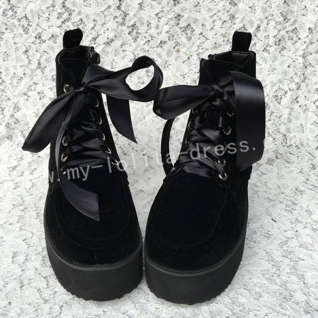 Girl's Gothic Black Velvet Lolita High Platform