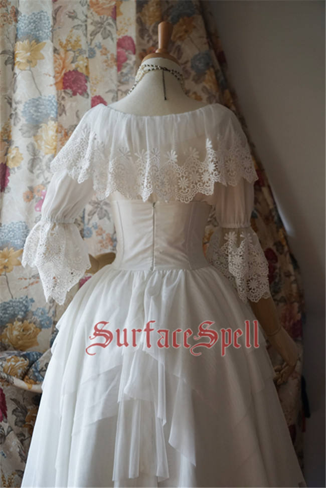 Surface Spell White Crystal & Black Agate Gothic Lolita High Waist Skirt