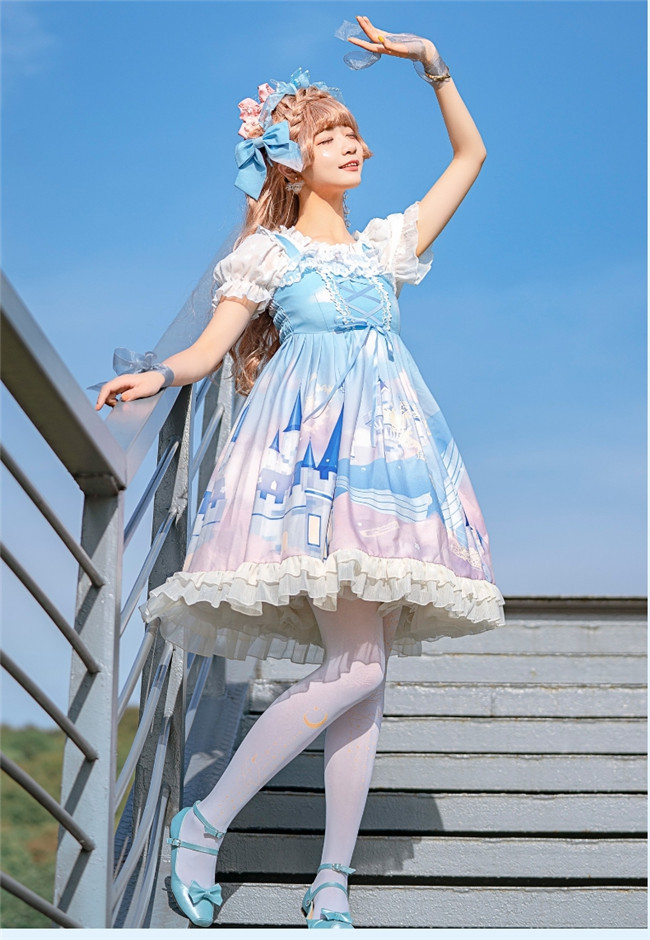 Floating Castle Whales~Sweet Printed Lolita JSK