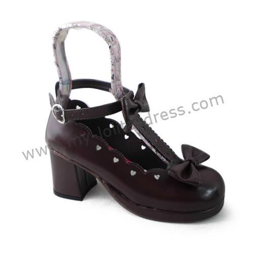 Double Bow Dark Coffee Girls Lolita Shoes