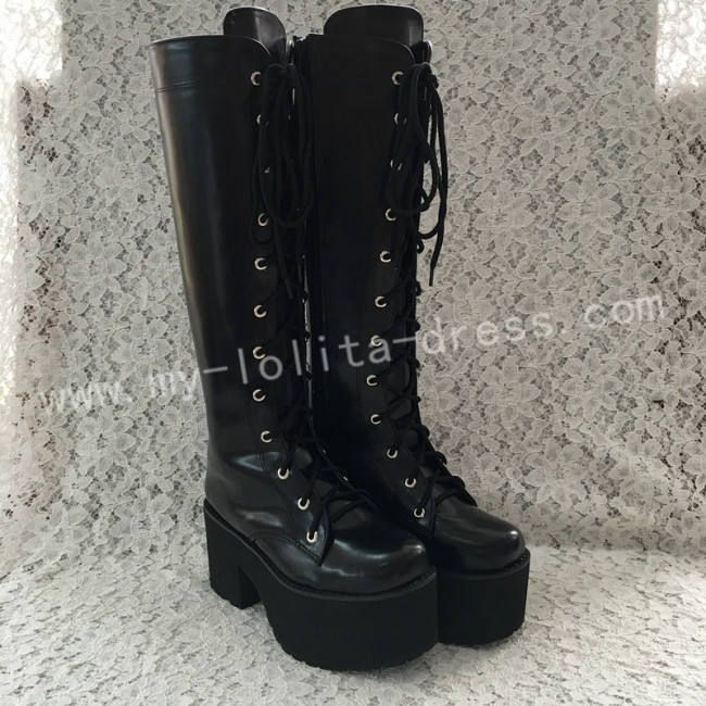 Gothic Matte Black Lolita Heels High Platform Boots
