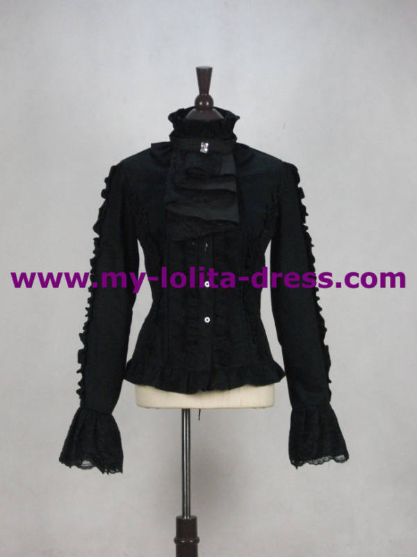 Black Gothic Shirt Cotton Lace Ruffles off