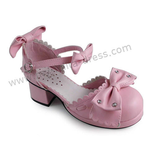 Matte Pink Three Bows Lolita Summer Shoes
