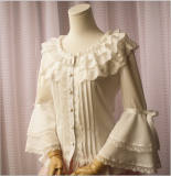 Sweet Chiffon Flare Sleeves Lolita Blouse White Size S - In Stock