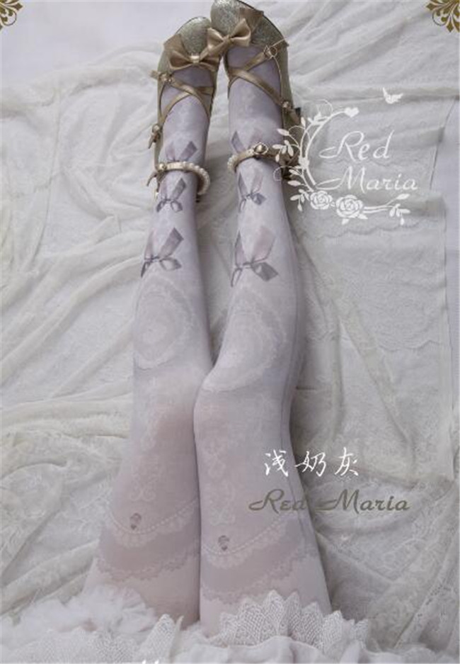 Red Maria Velvet Cross Printed Lolita Tights