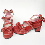 Beautiful Claret Matte Bows Lolita Shoes White Matte Europe Size 45 In Stock