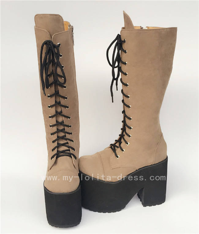 Beautiful White Matte Lace-up Knee Lolita High Boots