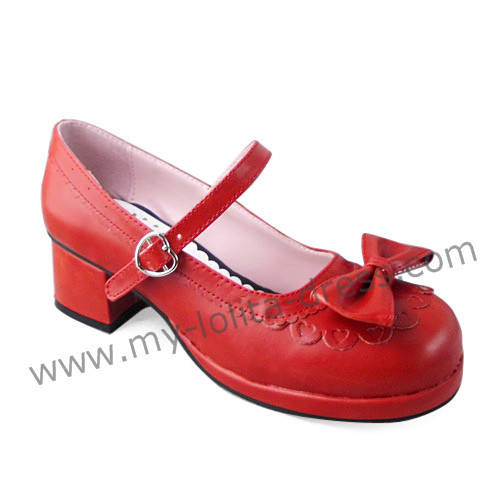 Wine Patent Leather Bow Lolita Shoes