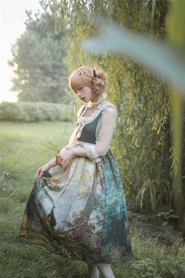 Pine Trees Forest Morning Vintage Lolita Dress-Ready Made