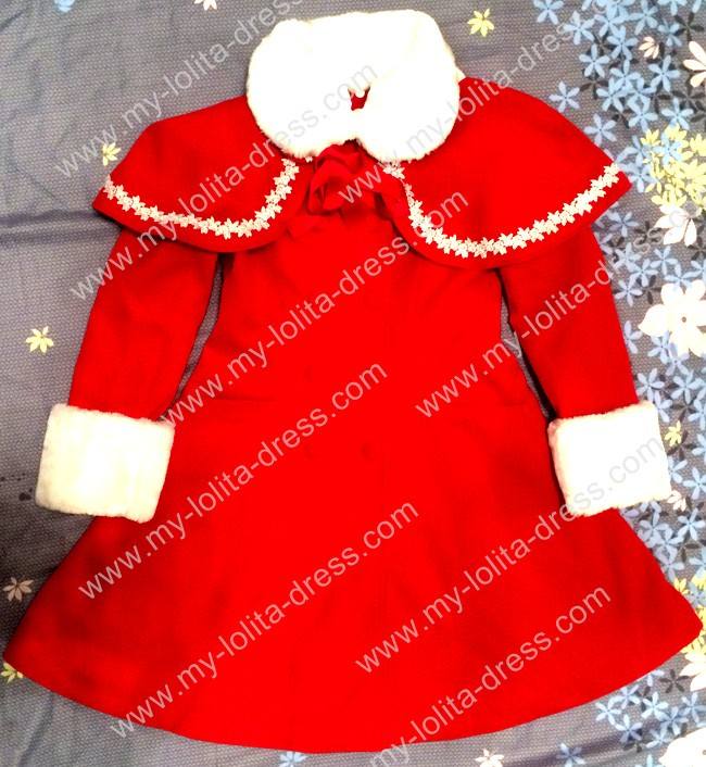 Lolita Coat with Fur Collars Removable Cape - Pink Sweet Red Christmas Wine Size S - In Stock