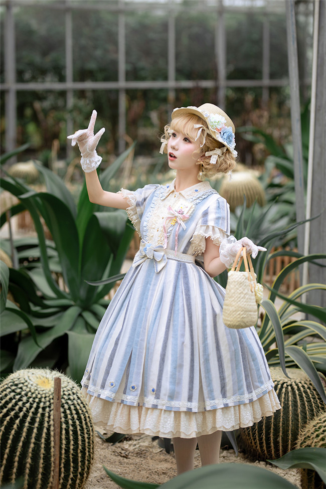 Fantastic Wind ~Ukulele~ Embroidery Stripe Classic Lolita OP/JSK Fantastic Wind ~Ukulele~ Embroidery Stripe Classic Lolita OP/JSK