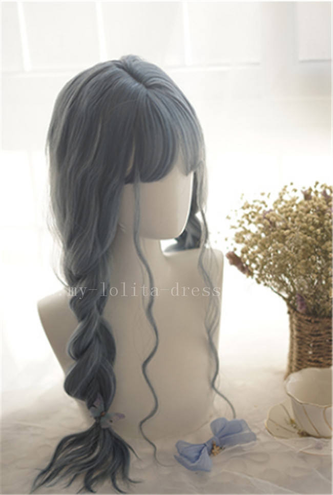 Sweet Big Wavy Daily Curls Gray Blue Lolita Wig 60cm