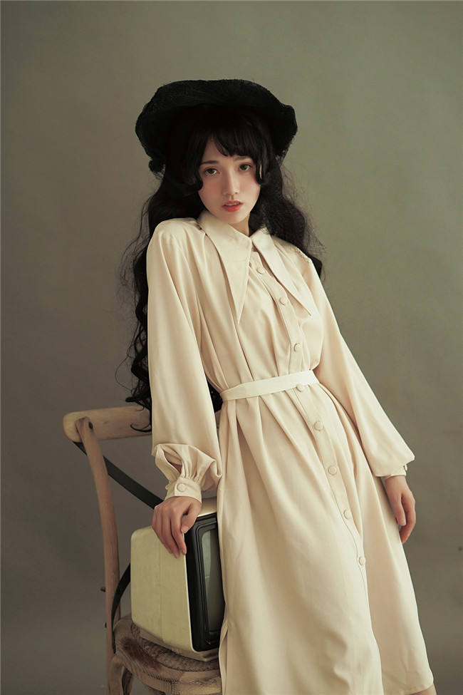 Vintage Unicolor Wing Collar Lolita OP Dress - Ready Made Navy M In Stock