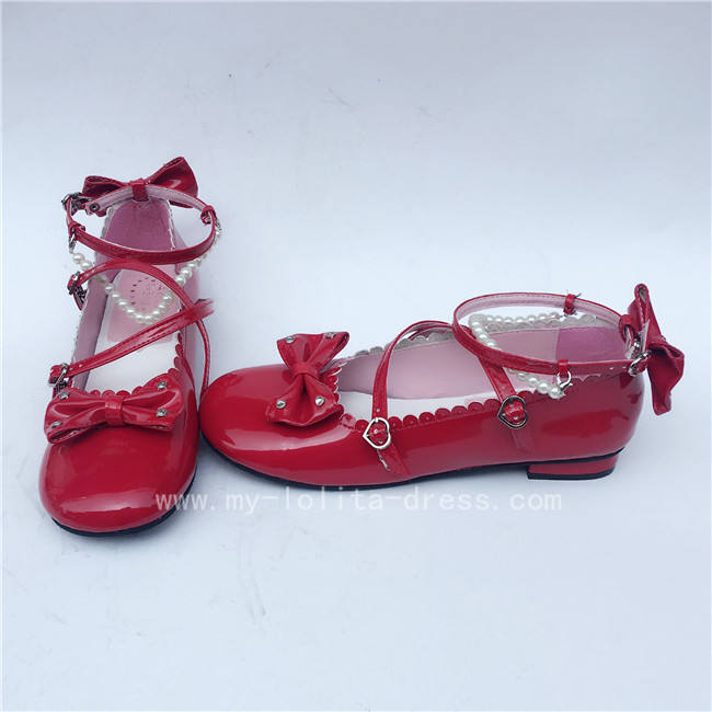 Sweet Black Beads Bows Lolita Shoes Flats Tea Party Heels