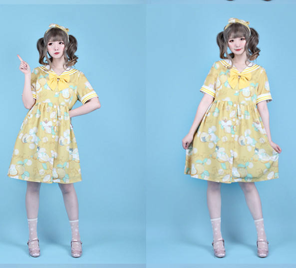 Lemon Cat~ Sweet Lolita Short Sleeves OP -out
