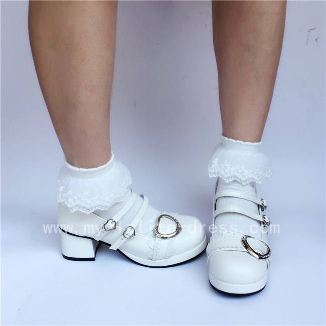 Black White Middle Heel Lolita Shoes
