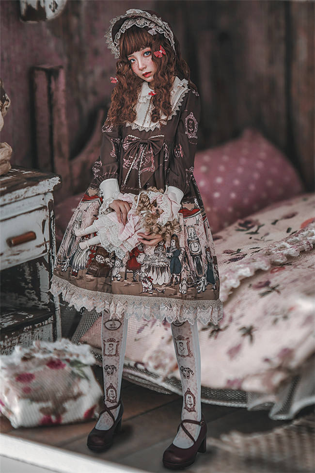 Doll Izutsu~ Classic Lolita Long Sleeves OP Dress-Ready Made