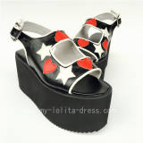 Sweet Black Matte Lolita Sandals with Stars and Hearts Designs