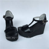 Elegant Black Matte T-strap Lolita Sandals
