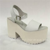 Sweet White Cowhide Square Heels Lolita Sandals