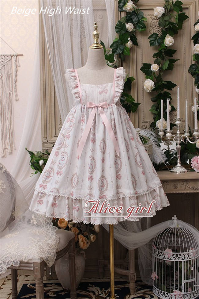 The Kittens In The Frame~ Sweet Lolita Printed JSK High Waist Pink Size S - In Stock