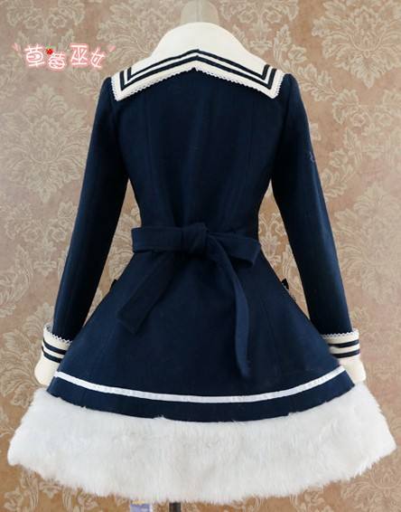 Lolita Navy Blue Sailor Style A-line Winter Coat