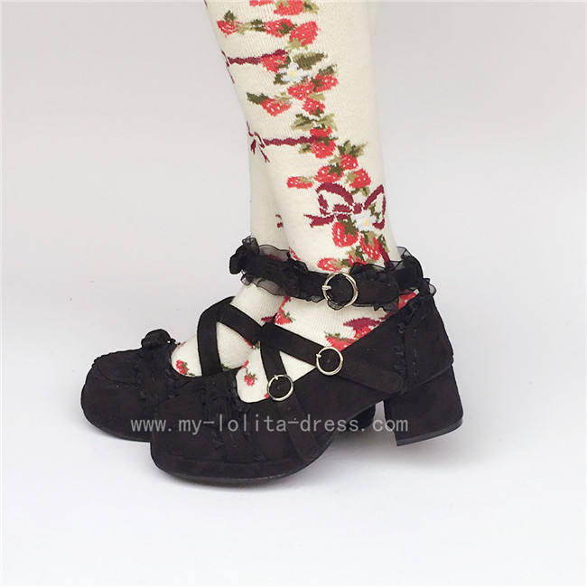 Black Sweet Lolita Square Heels Shoes with Bows