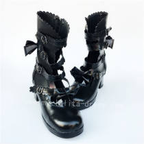 Gothic Matte Black Bows lolita Short Boots