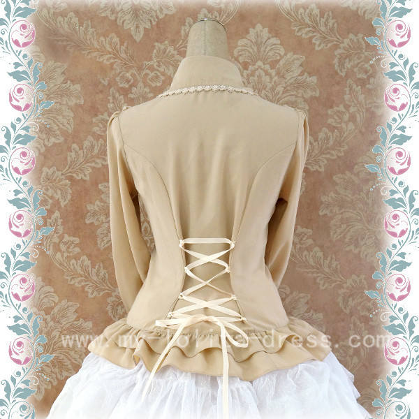 Rococo Style Lace Lolita Shirt Silk and Linen Khaki -In Stock