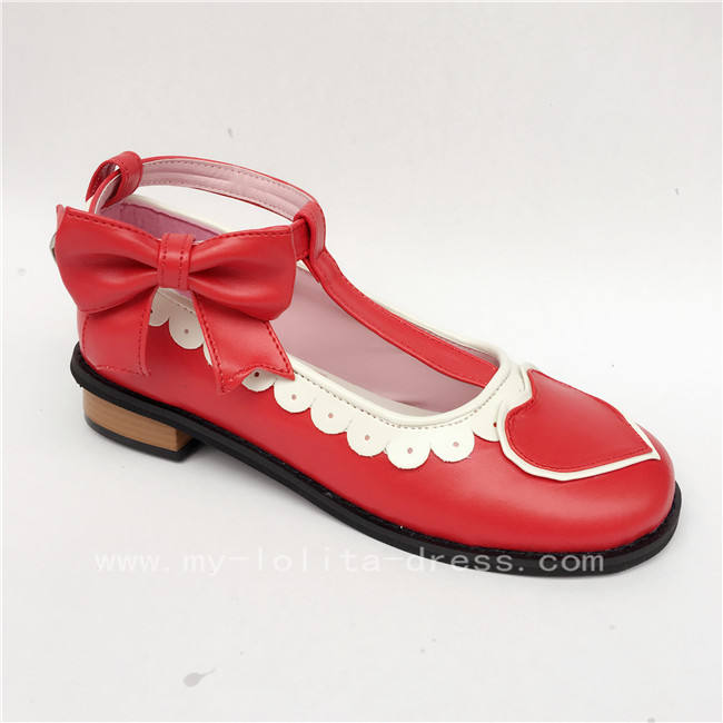 White Black Heart Side Bow Lolita Shoes