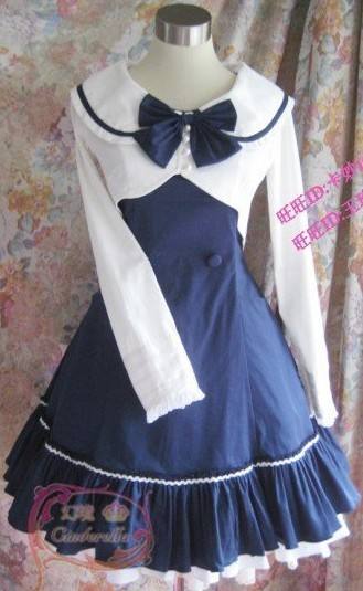 College Style Navy Blue Lolita Jumper Dress  + Mini-Coat Set