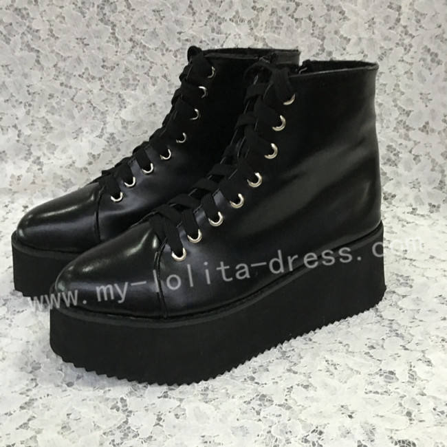 Gothic Matte Black Lolita Short Boots