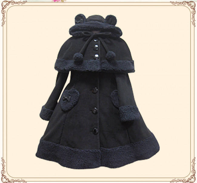 Lolita Princess Winter Heart Coat&Cape Black