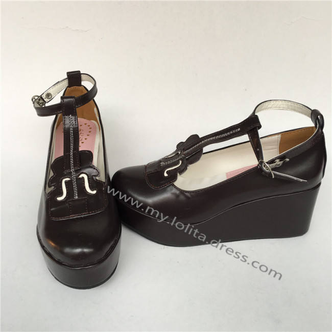 Sweet Matte Black Lolita  Wedge Heels Shoes